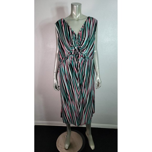 Catherines Fit & Flare Dress Plus Size 3X 26/28W Stretch Pullover Pink Green - Picture 2 of 8